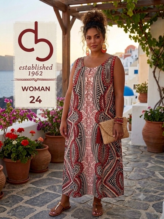 dressbarn Dresses & Skirts - DRESSBARN Women's 24 Plus Lined Blood Orange Paisley Boho Geometric Maxi Dress